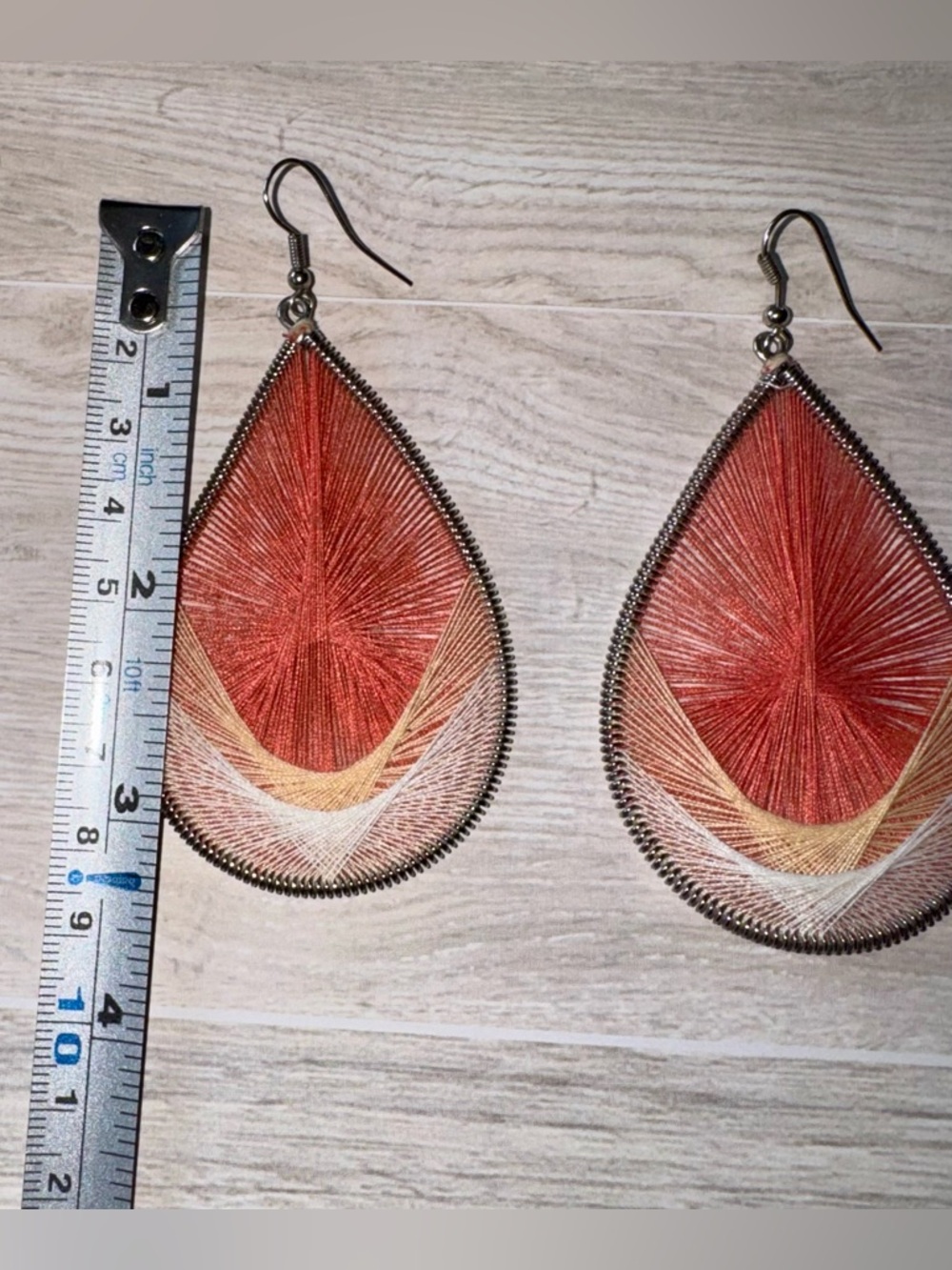 Threadwork Teardrop Earrings in Rust & Cream - Picture 6 of 7